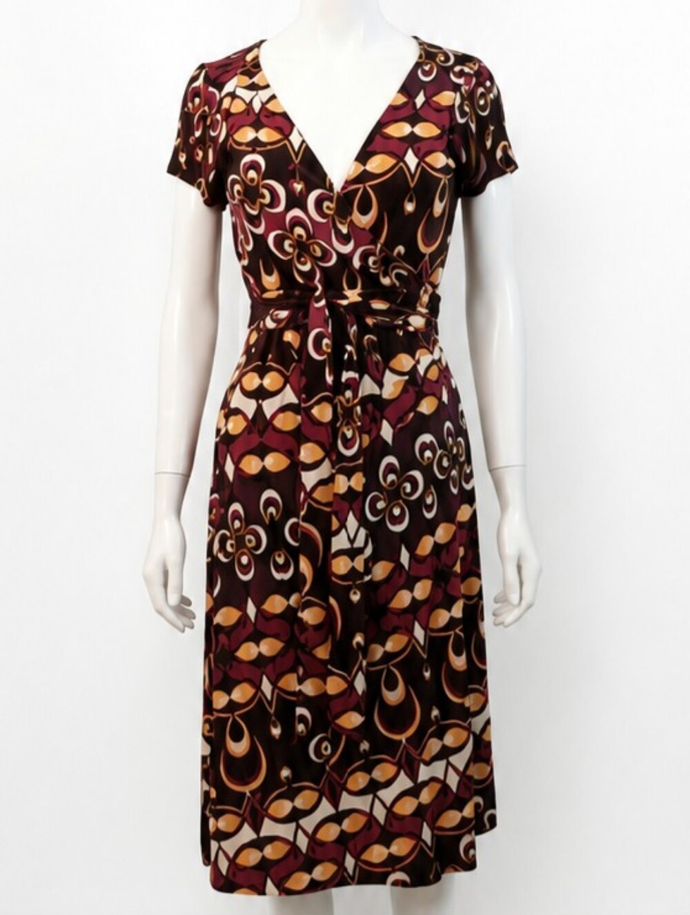 Vintage Y2K Bisou Bisou Geometric Mod Midi Wrap Dress Size 6